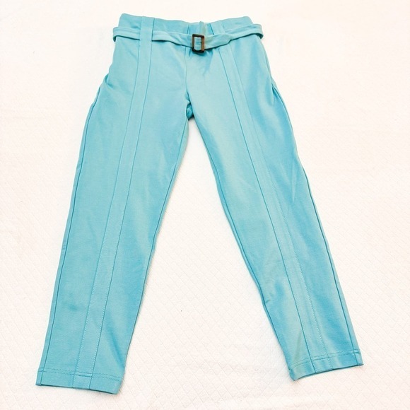 Betabrand Belted Blue Cropped Slack Pants Size Med Petite - Picture 2 of 7